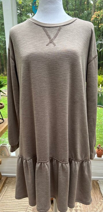 Beige Long Sleeve Swing Dress By GILLI Size M - Picture 2 of 7